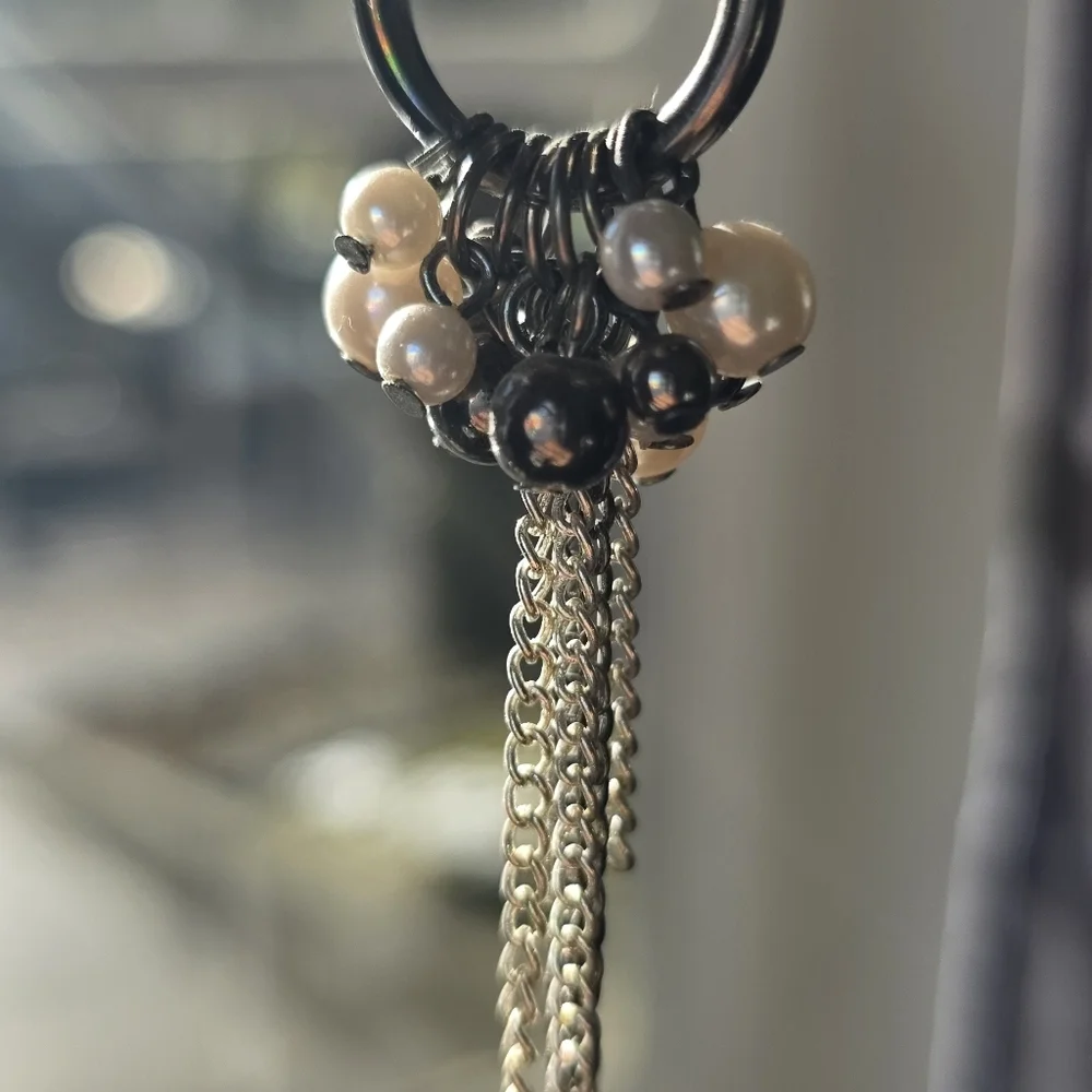 Edgy Gunmetal & Pearl Tassel Drop Earrings – Mixed Multi-Tone